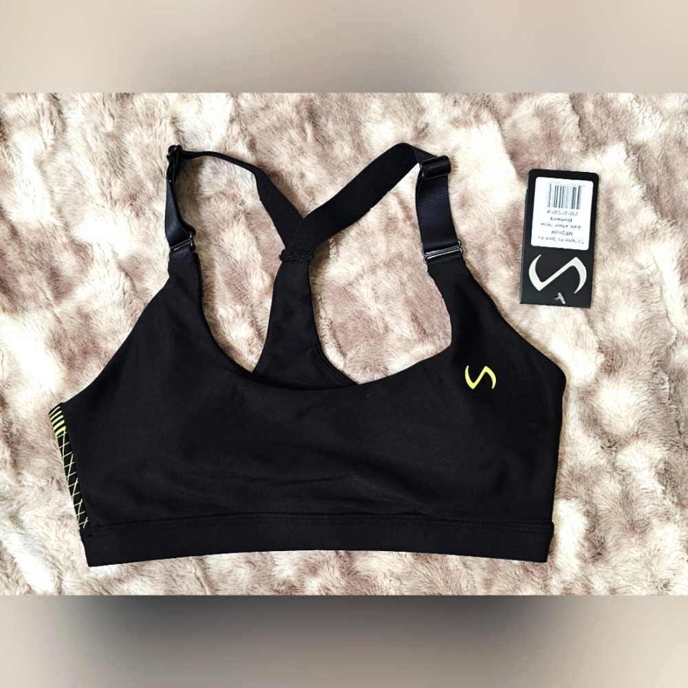 TlF Black/Neon Yellow Sports Bra Size M